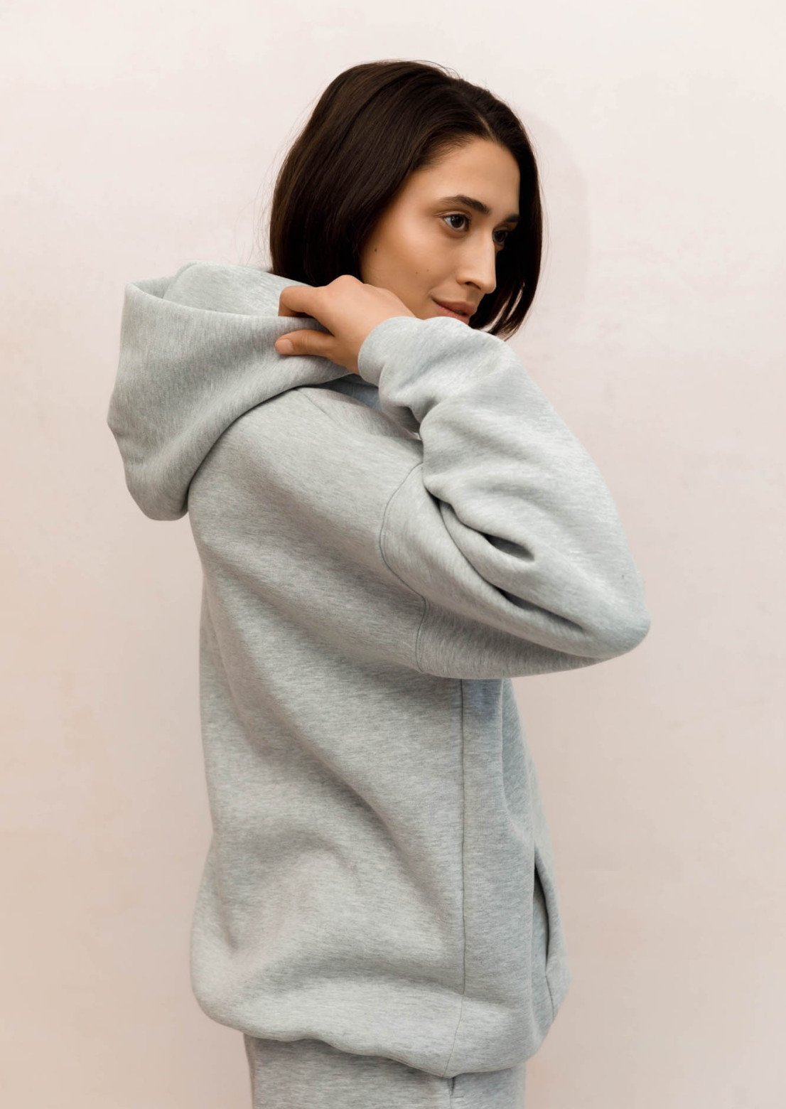 Grey melange color three-thread insulated hoodie